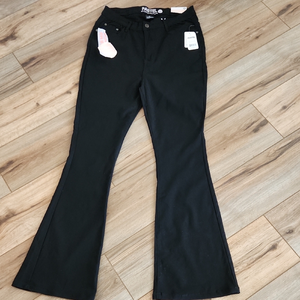 NEW! Pastel Black High Rise Wide Leg Pants Stretchy Women's Size 14